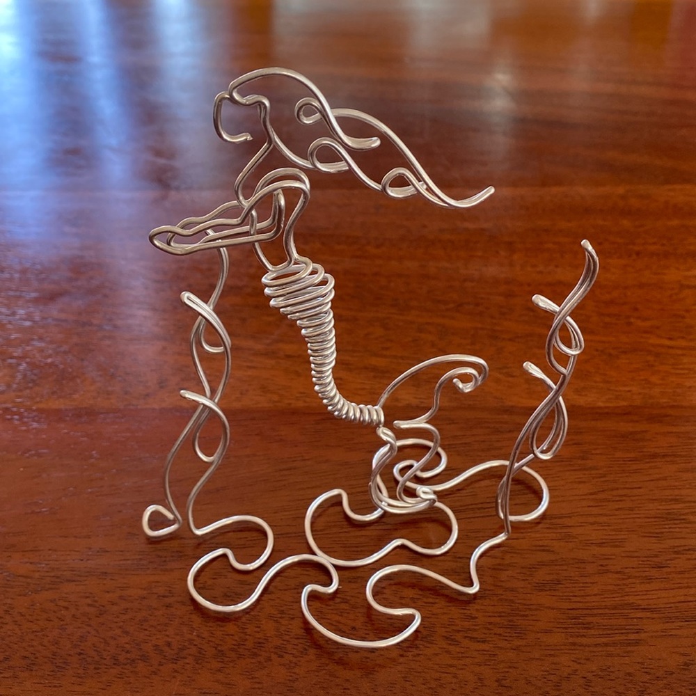 Mermaid wire sculpture- silver 5”